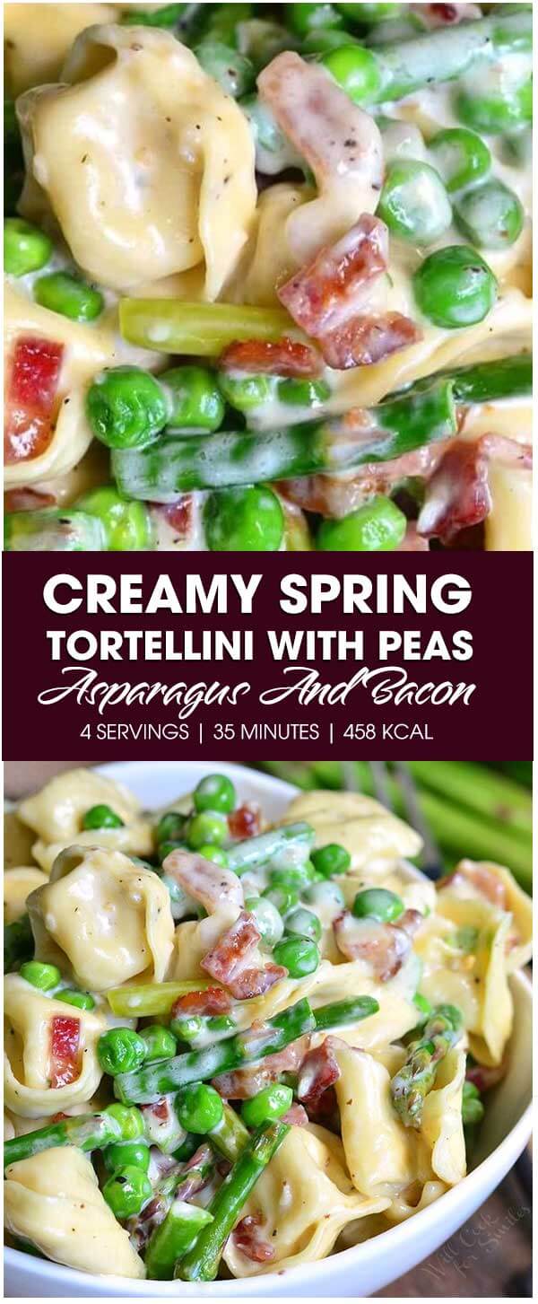 Creamy Spring Tortellini with Peas Asparagus and Bacon