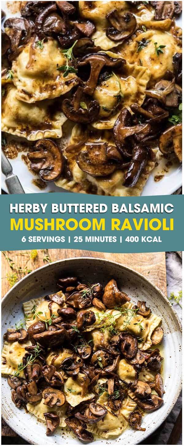 Herby Buttered Balsamic Mushroom Ravioli