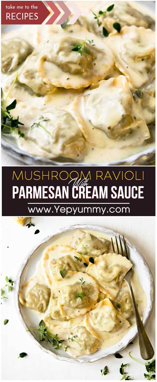 Mushroom Ravioli With Parmesan Cream Sauce