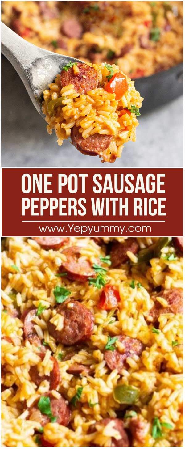 One Pot Sausage Peppers with Rice