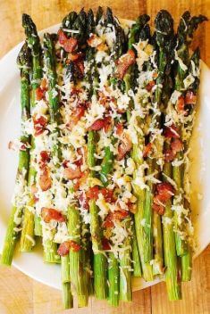 Oven-Roasted Asparagus with Bacon, Garlic, and Asiago