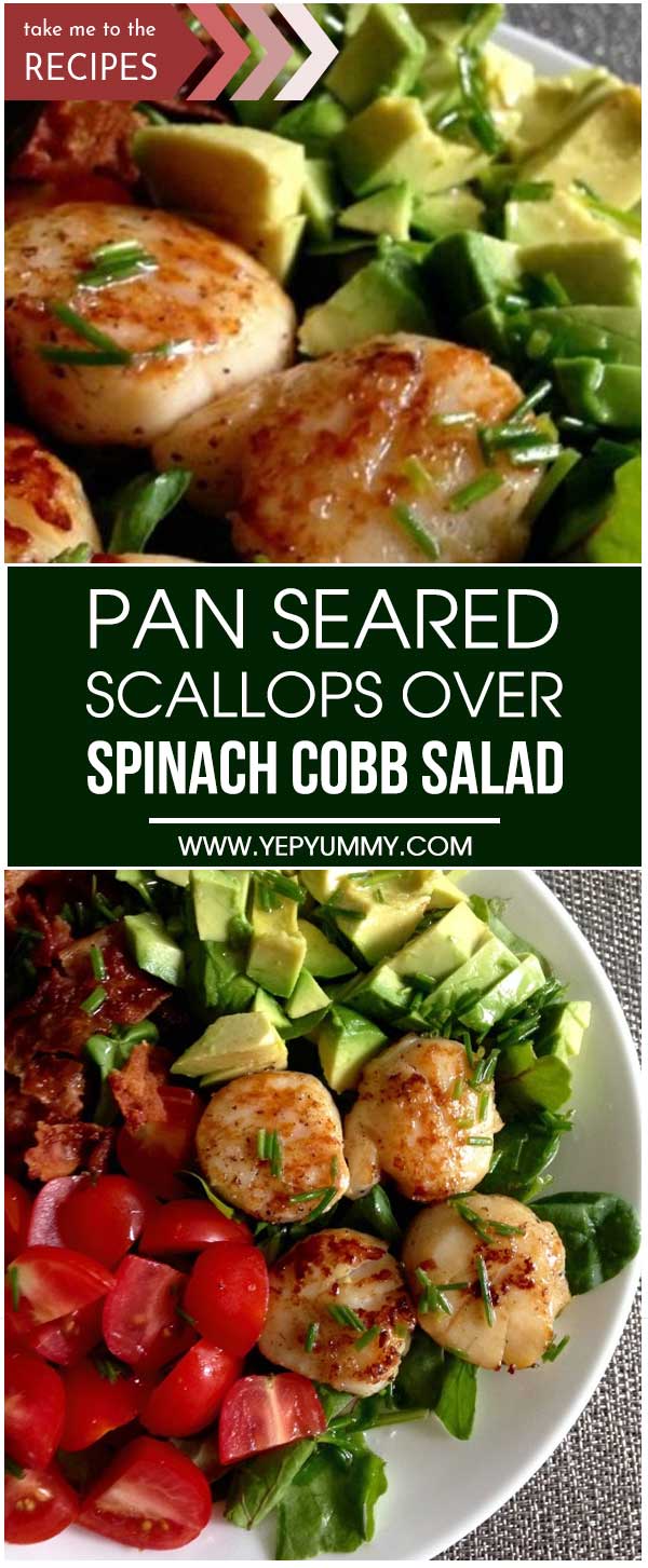Pan Seared Scallops Over Spinach Cobb Salad