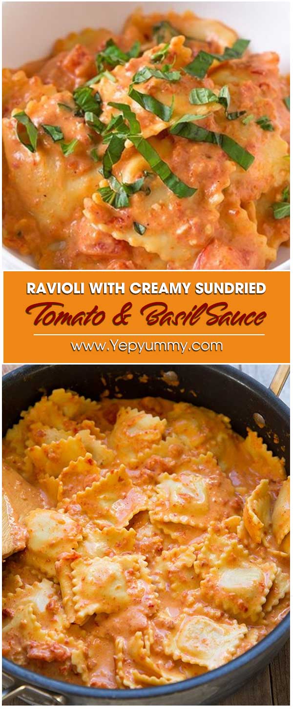 Ravioli with Creamy Sundried Tomato and Basil Sauce