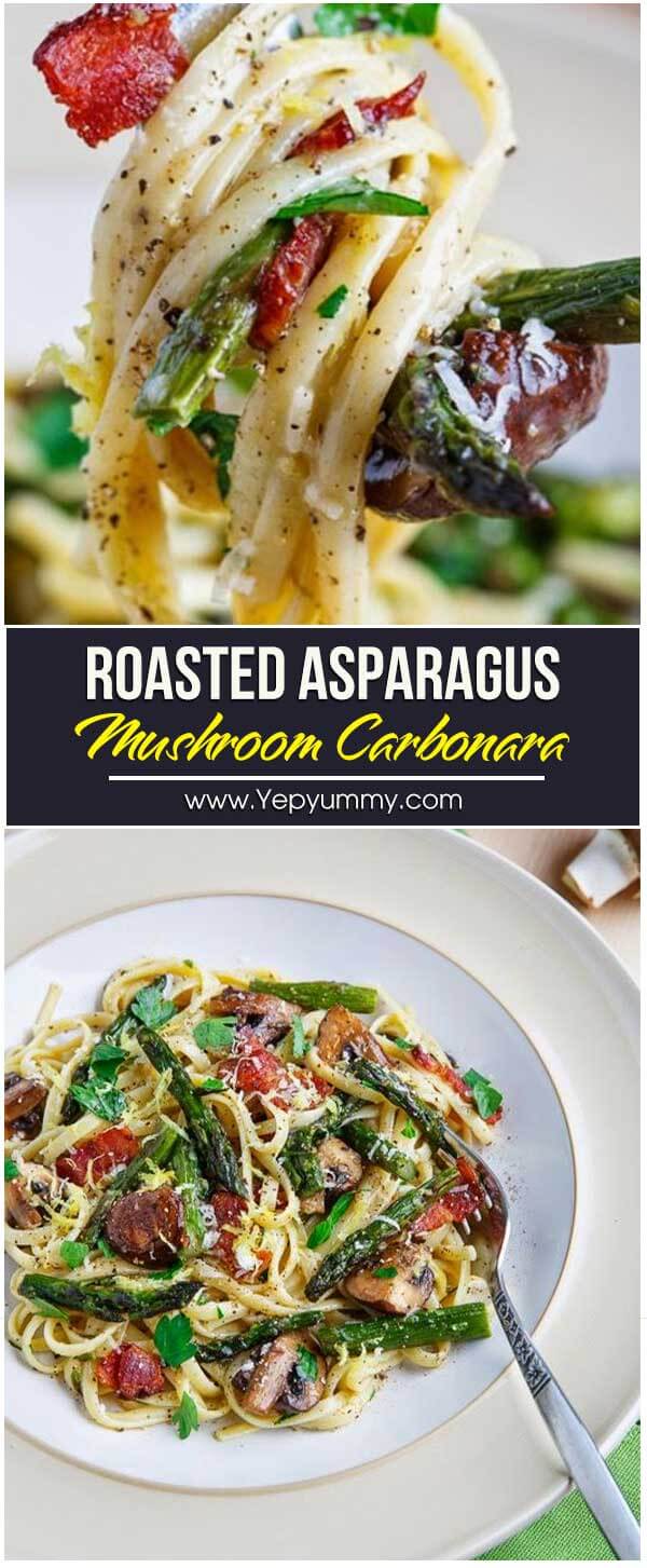 Roasted Asparagus and Mushroom Carbonara