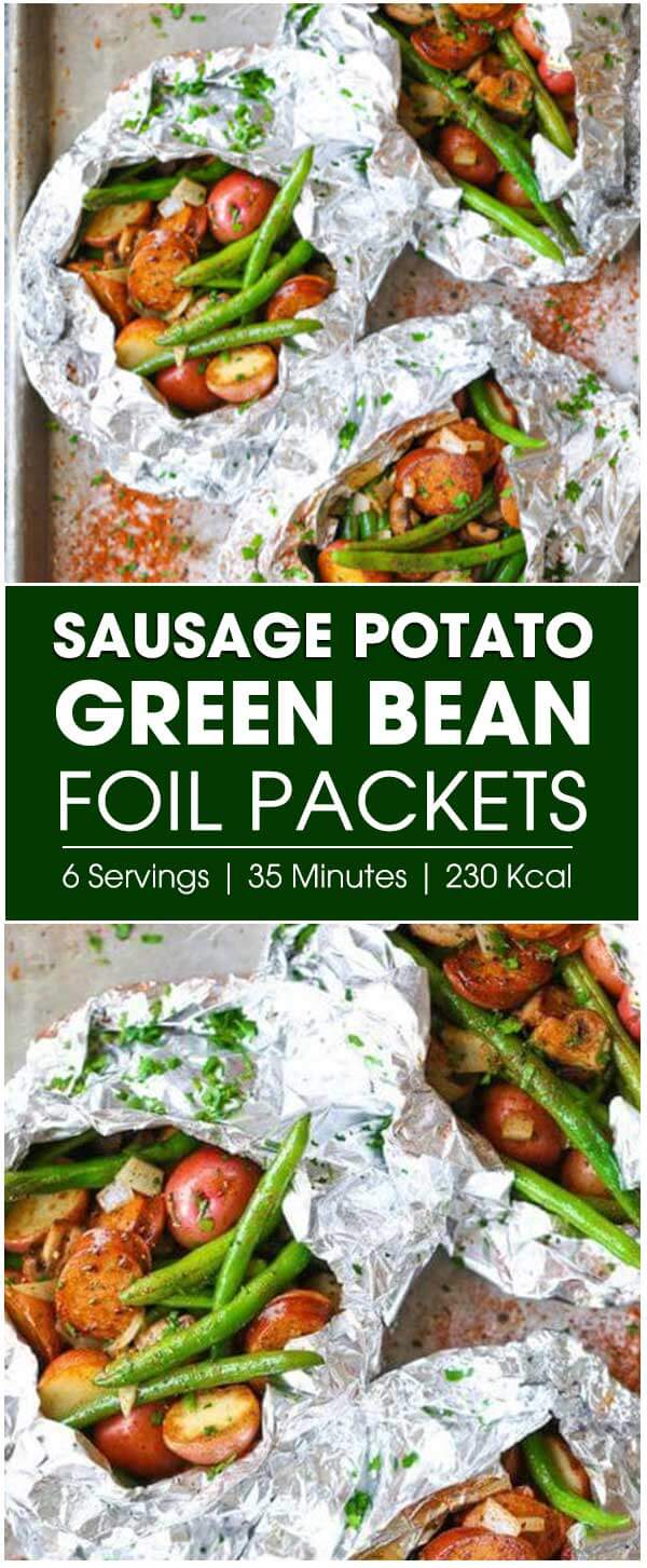 Sausage, Potato And Green Bean Foil Packets