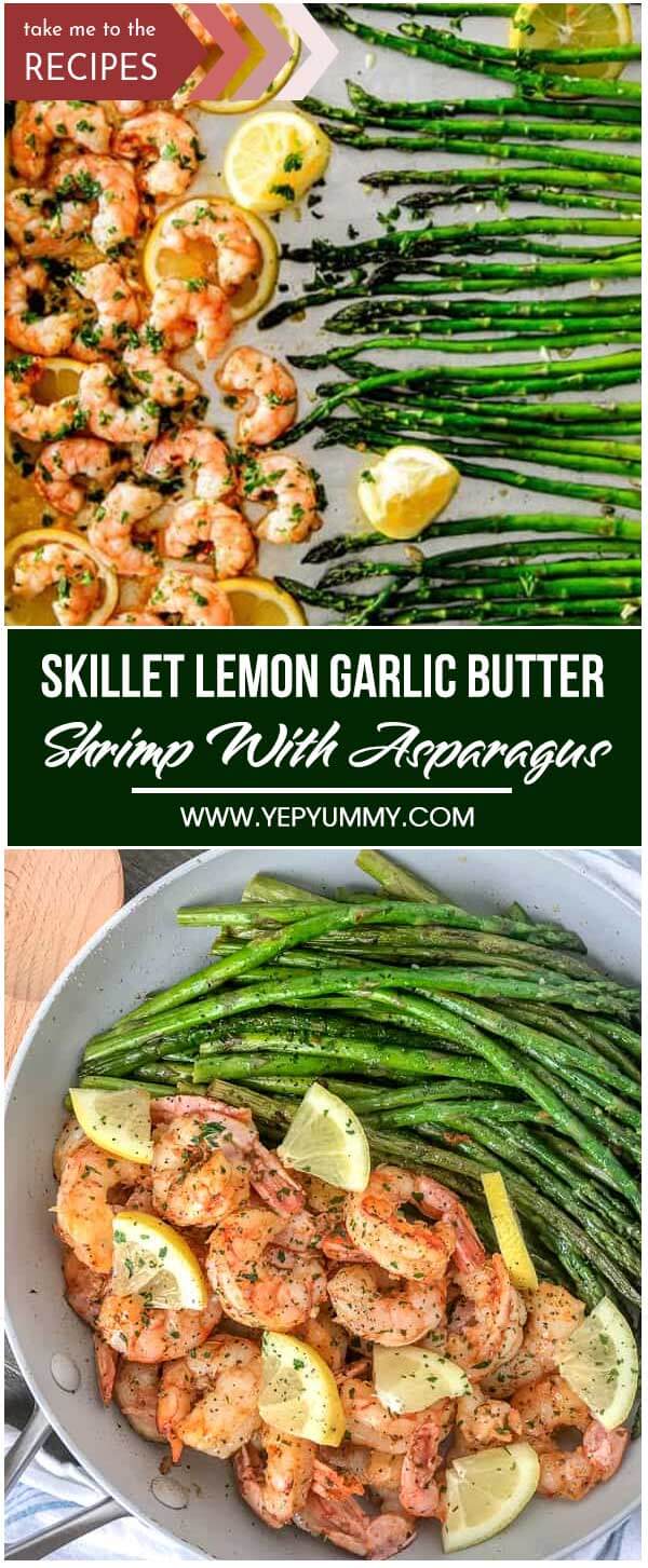 Skillet Lemon Garlic Butter Shrimp With Asparagus
