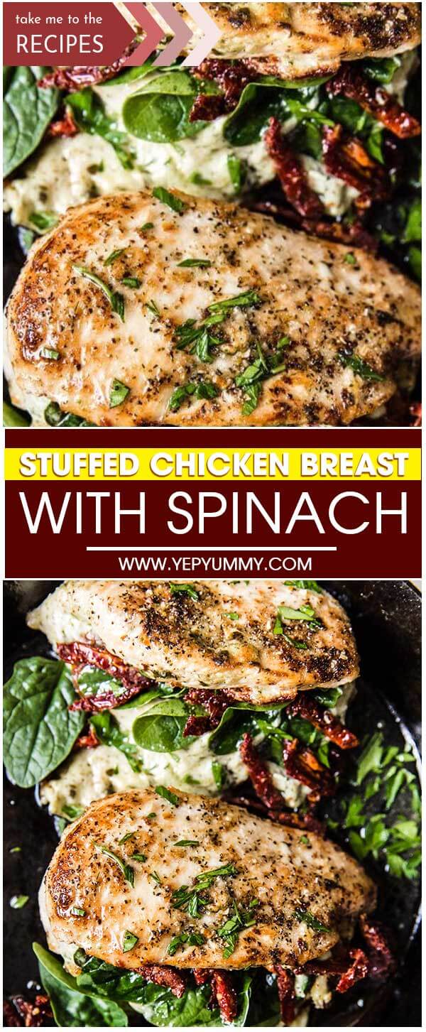 Stuffed Chicken Breast With Spinach, Cheese And Sun-Dried Tomatoes